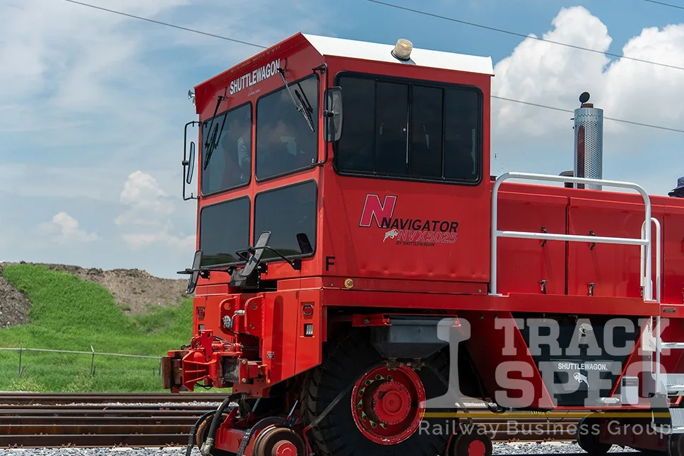 Shuttlewagon railcar mover available for rental moving railcars in an industrial yard in Mexico